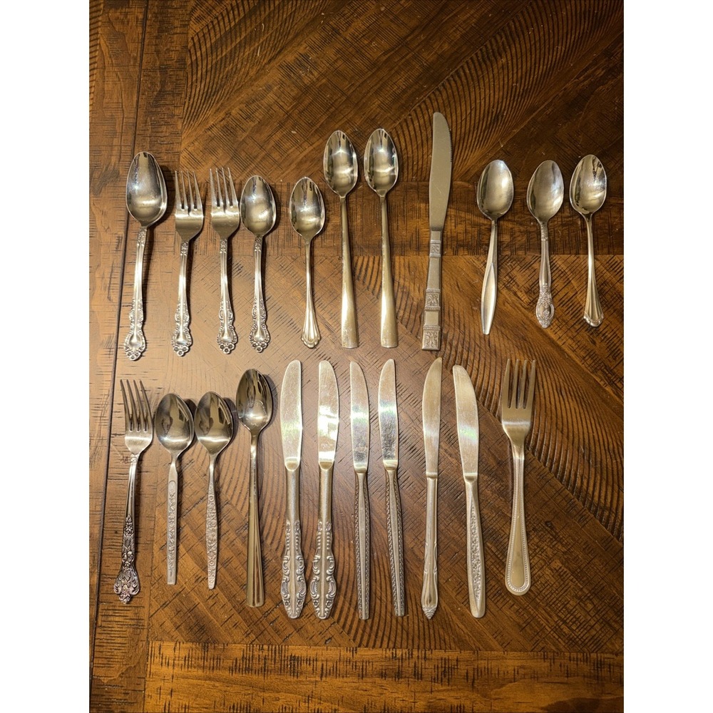 22 Stainless Forks Flatware Fork Lot SIMPLE Quality Mixed Mismatched Vtg Set